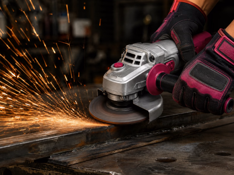 Fabrication workshop where angle grinders are used for metalwork